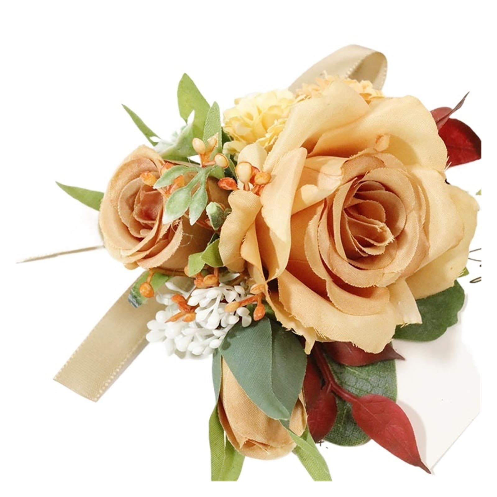 Enxjire Wrist Flower 03 Wrist Corsage Orange Coffe Color Marriage Boutonniere Corsages Handmade Artifical Bridesmaid Groom Wedding Accessories Flower Pins(Wrist Flower 03)
