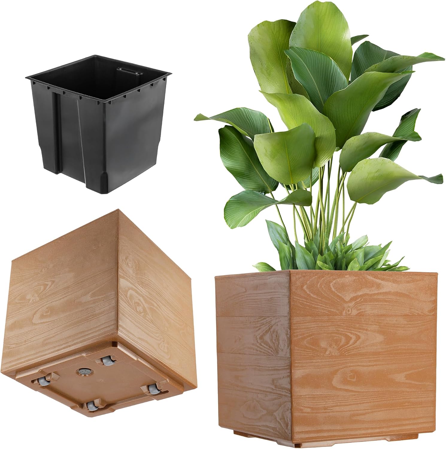 Pot de fleurs carré sur roulettes KADAX 39x40cm Brun
