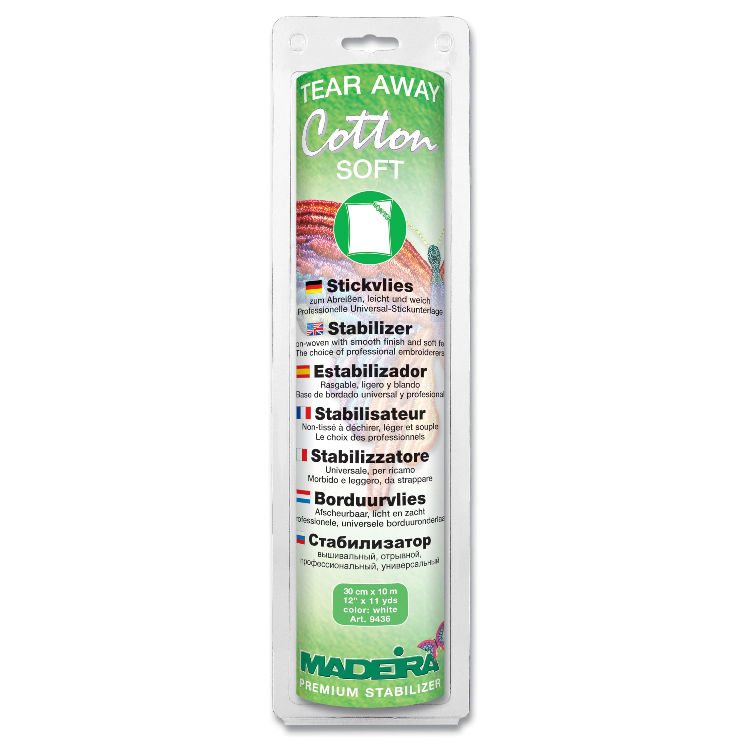 Madeira White 20990200 Cotton Soft Tear Away Stabilizer, 10 Metres