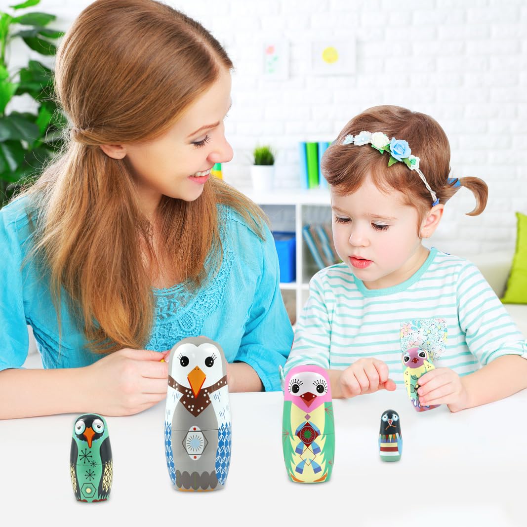 Boerni - Juego de 5 muñecas rusas con diseño de búhos de colores para niños, estudiantes, cumpleaños, Navidad y Halloween