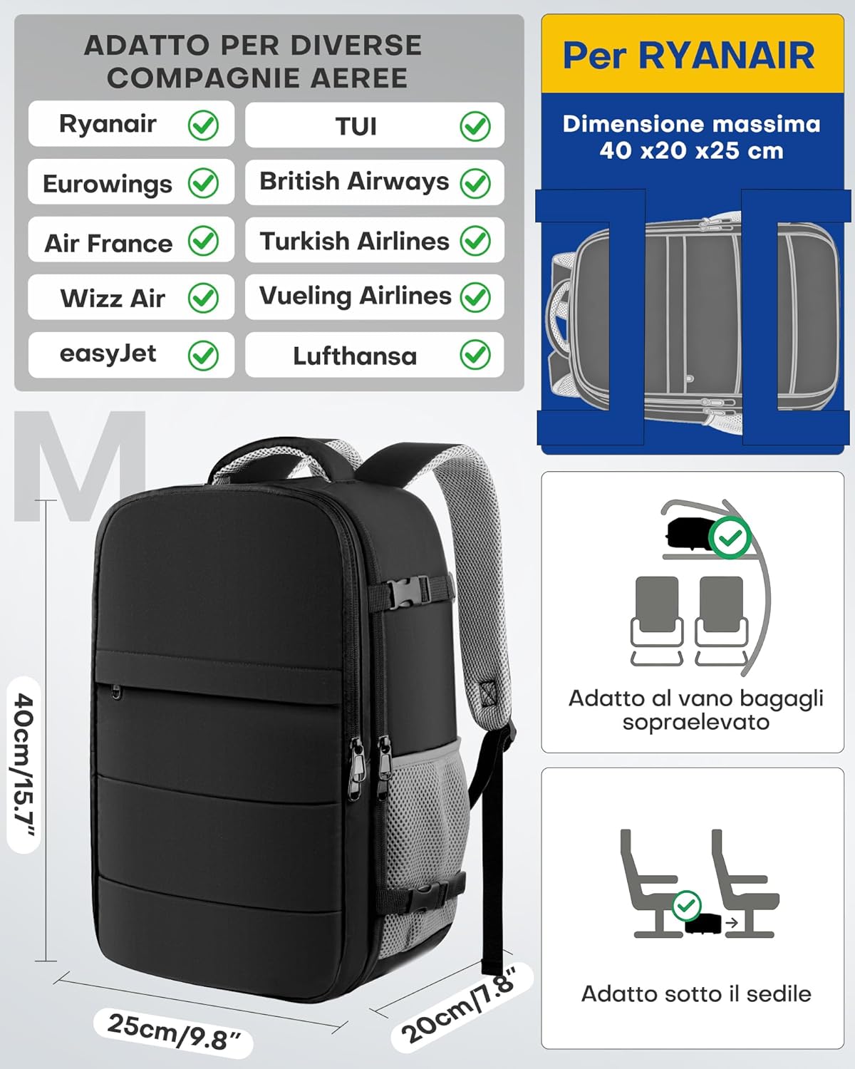 per Zaino Ryanair 40x20x25,Bagaglio a Mano 40x20x25 per Ryanair,Zaino per Zaino Ryanair 40x20x25,Bagaglio a Mano 40x20x25 per Ryanair,Zaino