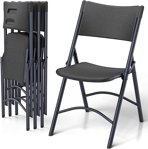 Paquete de 4 sillas plegables, sillas plegables portátiles para exteriores con marco de acero, capacidad de 350 libras, sillas plegables de plástico