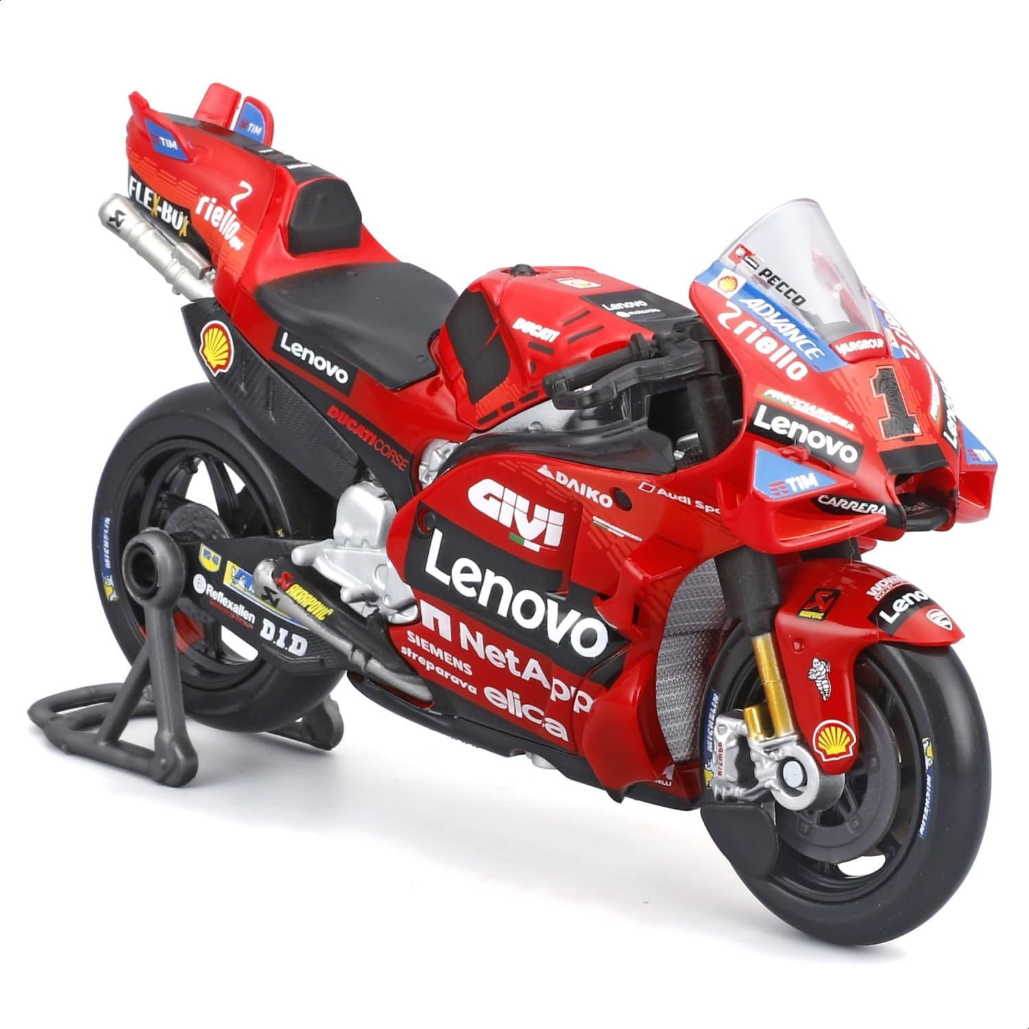 Maisto Ducati Lenovo Team 2024 wanienka #1, skala 1:18, kolekcjonerski motocykl odlewany z realistycznymi detalami, oficjalnie licencjonowana Ducati, MotoGP Francesco Bagnaia, zalecany wiek 3+ lat
