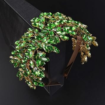 JWICOS Crystal Bridal Headband Tiara Wedding Headpiece for Bride Wedding Hair Accessories for Women and Girls Green Gold