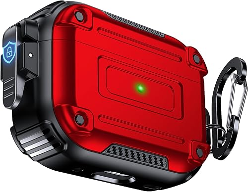 Chicfun Armour Lock - Funda para AirPods Pro de 2 generación con bloqueo seguro y llavero, compatible con MagSafe protección resistente de 360