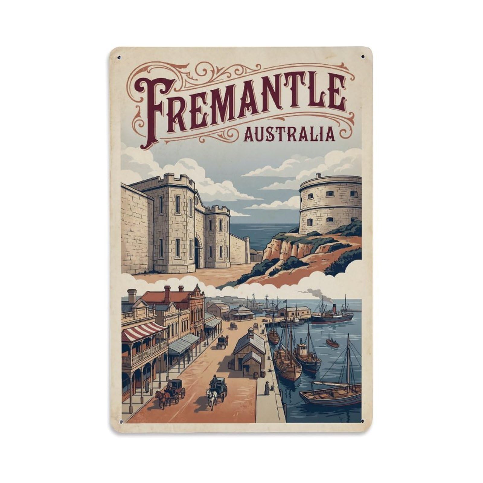 Metal Tin Sign Travel Retro Australia Fremantle