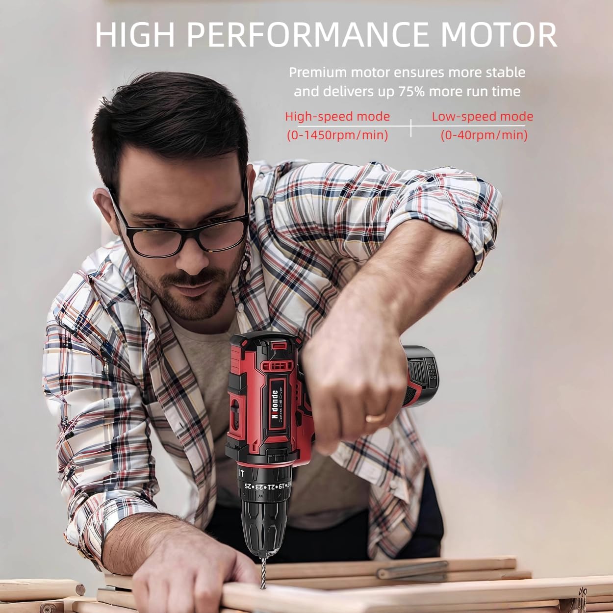 12V Cordless Power Drill Drivers Kit with 2 Lithium Batteries & LED Light - Dual-Speed(0-1450 RPM),3/8 Inch Keyless Chuck (Included Chuck),Fasten Function for Home Renovation