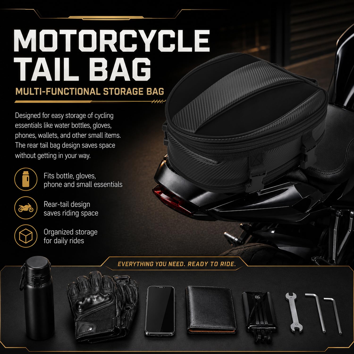 Sac à Bagages,Multifonctionnel Sac de Selle Moto Arriere | Sacoche Moto Sportive Sacoche Arrière Petite pour Bagages
