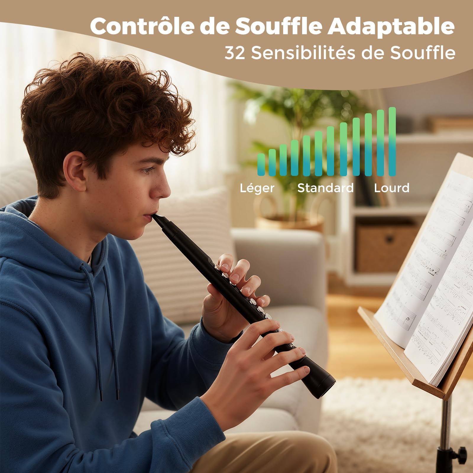 GOPLUS Saxophone Électronique avec Écran LED, Instrument à Vent Numérique avec MIDI, 100 Sons, 2 Doigtés, 32 Niveaux Sensibilité, 12 Fonctions Transposition, Haut-Parleur & Écouteurs