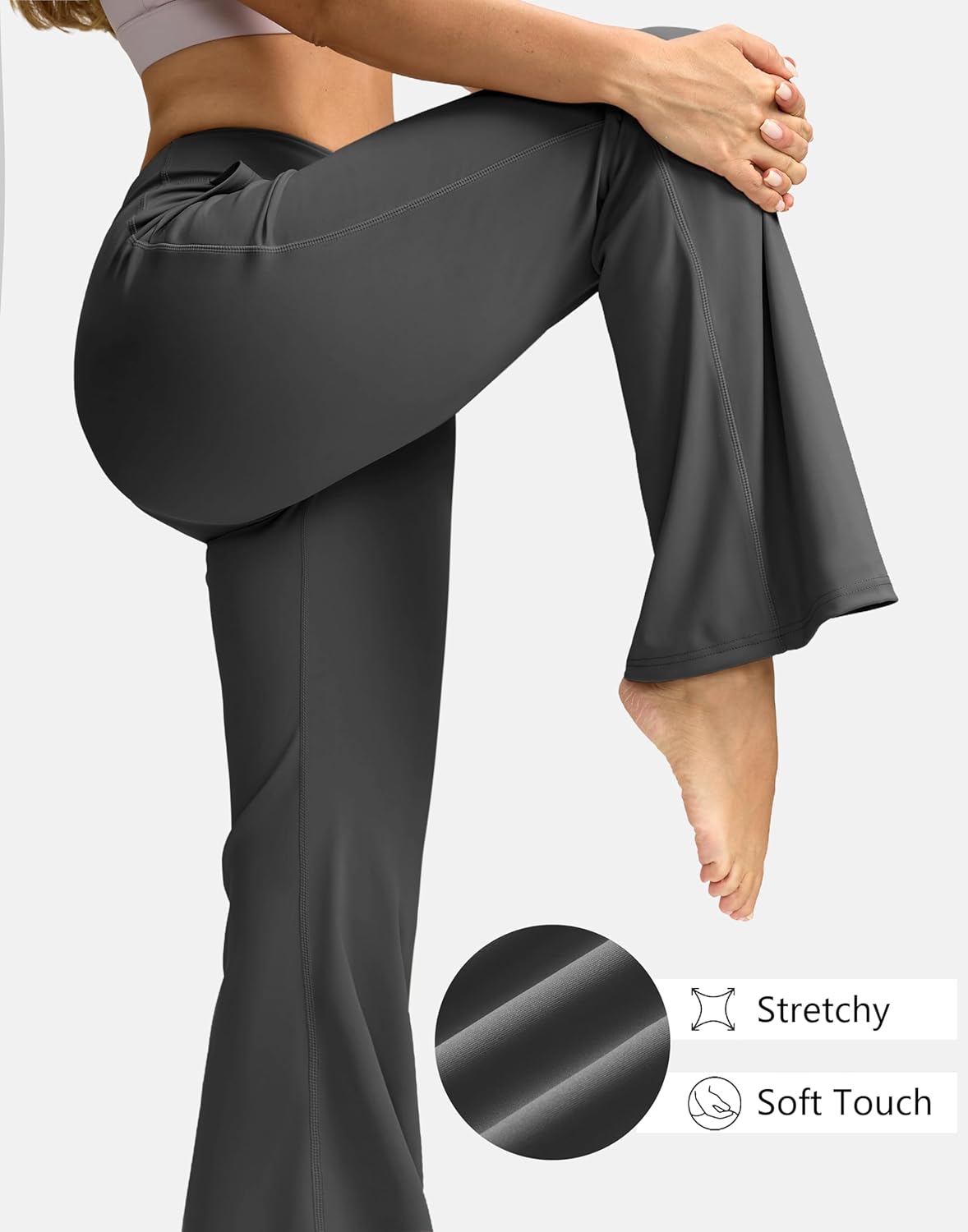 SANTINY Bootcut Pants for Women 28.5"/30.5"/32" Loose High Waisted Wide Leg Leggings Flare Yoga Pants with Pockets (Navy_32-M) - Image 4