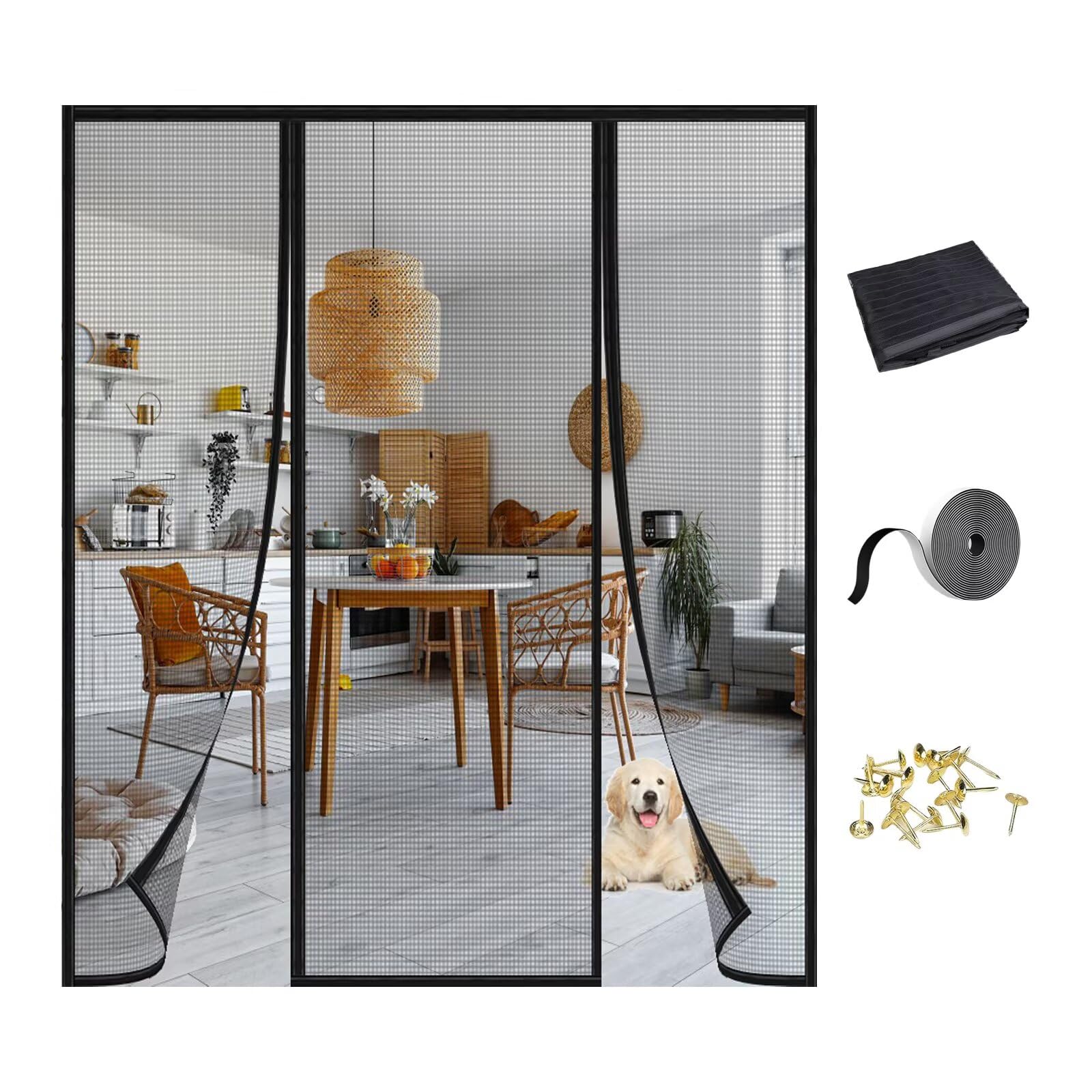 Moustiquaire porte 100x215cm noire arrêtez les insectes sans percer
