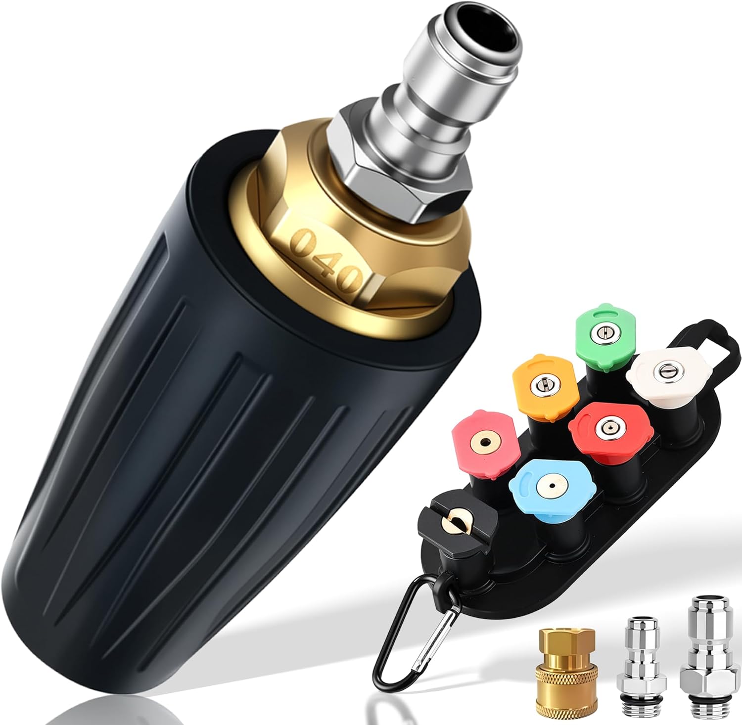 Selkie Turbo Nozzle for Pressure Washer, 4000 PSI Rotating Turbo Nozzle 1/4" Quick Connect, 7 Pieces Spray Nozzle Tips & Nozzle Holder, Additional 1.1 mm Orifice Nozzle
