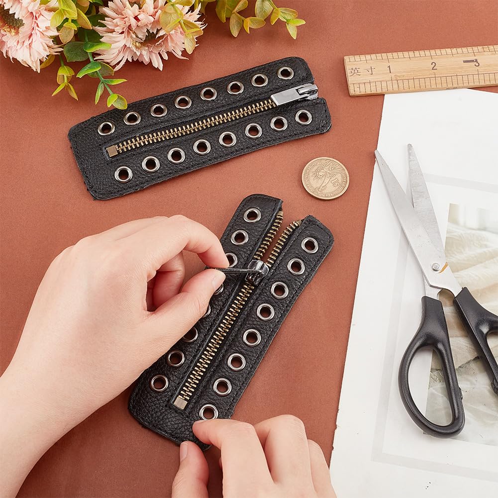 PandaHall Reißverschlusseinsätze Aus Leder Für Stiefel – 2er Set Schwarz/bronze, 16 Cm Lang, Schnelles Schnüren Ohne Bücken