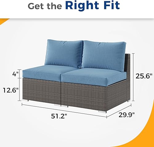 Miniatura 8 de Wisteria Lane Sofá de patio al aire libre de 2 piezas, muebles seccionales de mimbre para exteriores con cojín, sofá biplaza adicional para patio