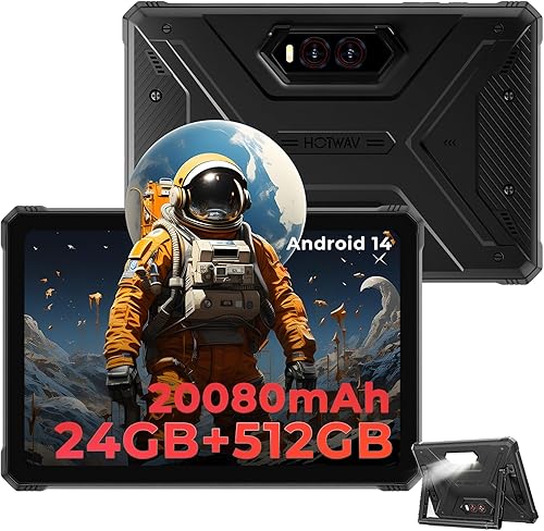 HOTWAV 2023 Upgrade Smart Android Tablet 10.1inch, Rugged Tablet PC 15600mAh Extra Long Standby IP68IP69K Waterproof Tablet for Outdoor Octa Core