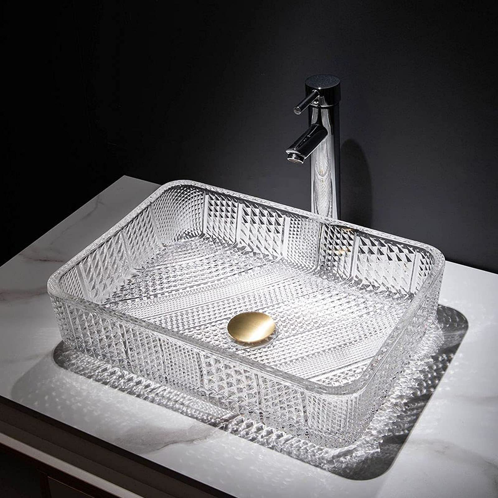 Lavabo da Bagno, lavabo da Bagno in Vetro Cristallo Trasparente a Forma di Diamante, Ciotola per lavabo da Bagno, per ristrutturazione del Bagno