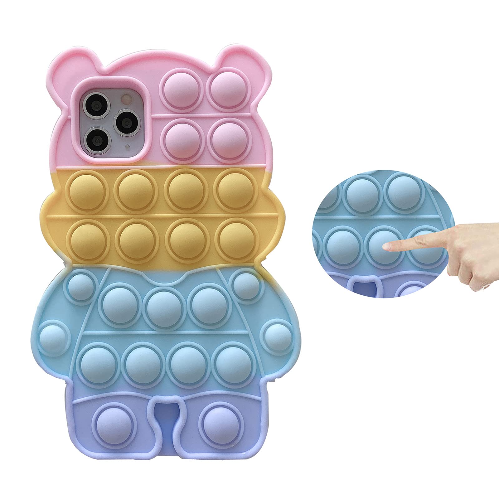 XYOUNG Case for Xiaomi Redmi Note 10 4G Push Bubble Sensory Fidget  Toy Case Release Stress Protection Cover with Stand, Rainbow Bear