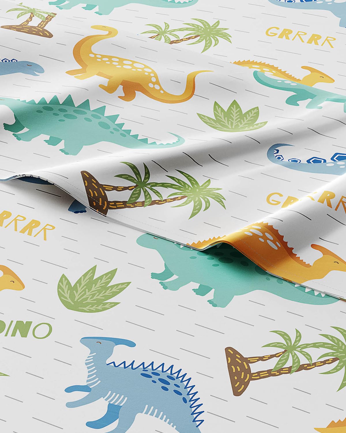 kids queen size colorful dinosaur bed sheets - 4 piece dinosaur microfiber sheet set - dino print bedding - soft, breathable & machine washable - dino pattern bed set for boys, girls, teens & toddlers