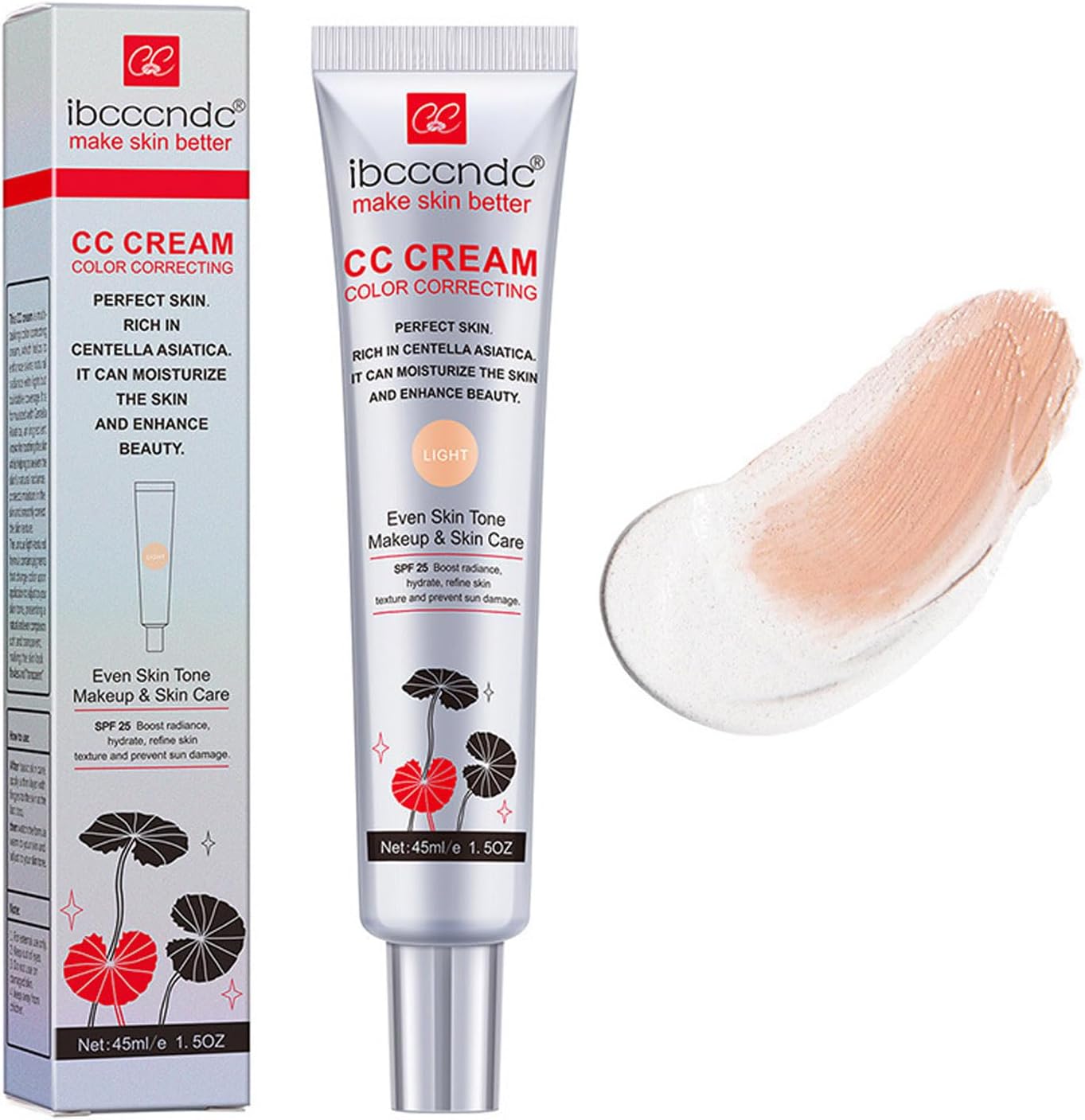 Colour Correcting CC Cream With Centella Asiatica, Multi-Purpose Skin Tone Adjustment CC Cream Concealer Full Coverage, SPF 25 Sunscreen Moisturising Pre-Makeup Primer Brightening for Mature Skin