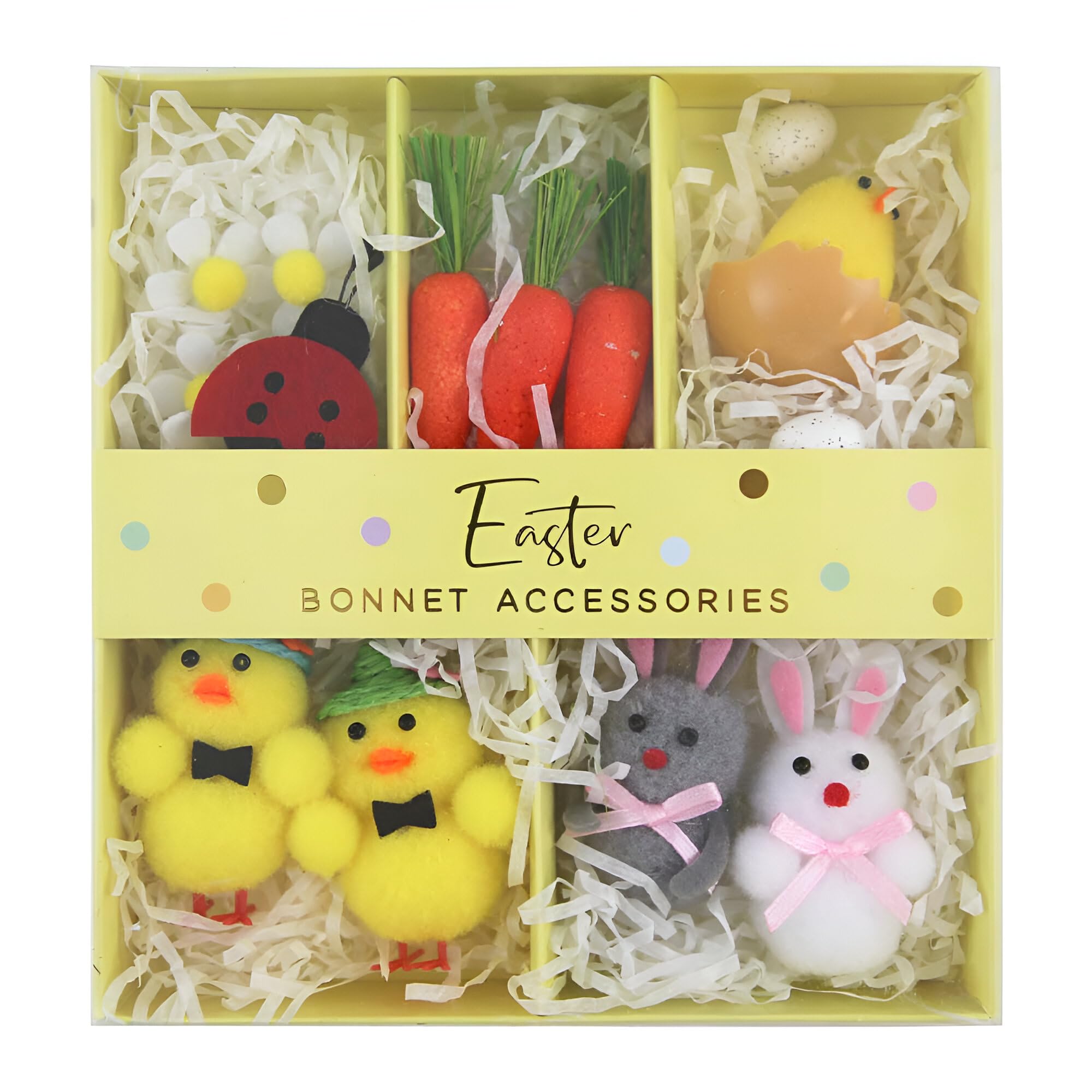 Zopper Boys Yellow Easter Bonnet Accessories Set For Kids – Easter Bonnet Decorating Kit With Chicks, Bunny, Eggs, Ladybirds & Daisies – Easter Crafts & Hat Decorations For & Girls