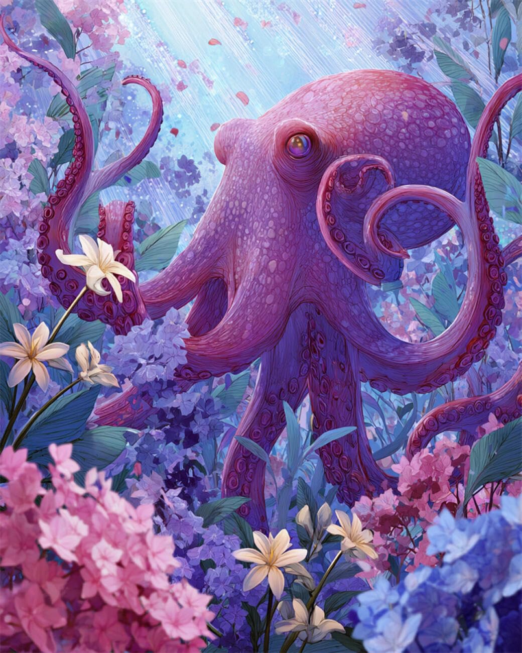 Rkflgew E Diy Mbroidery Beads Set Octopus And Flowers 50X70cm