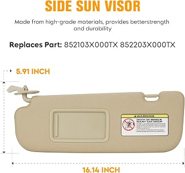 Beige Left & Right Sun Visor for 2011-2015 Hyundai Elantra(NOT fit for GT Models) Without Light, Driver & Passenger Side Sunvisor Replacement for 852103X000TX 852203X000TX