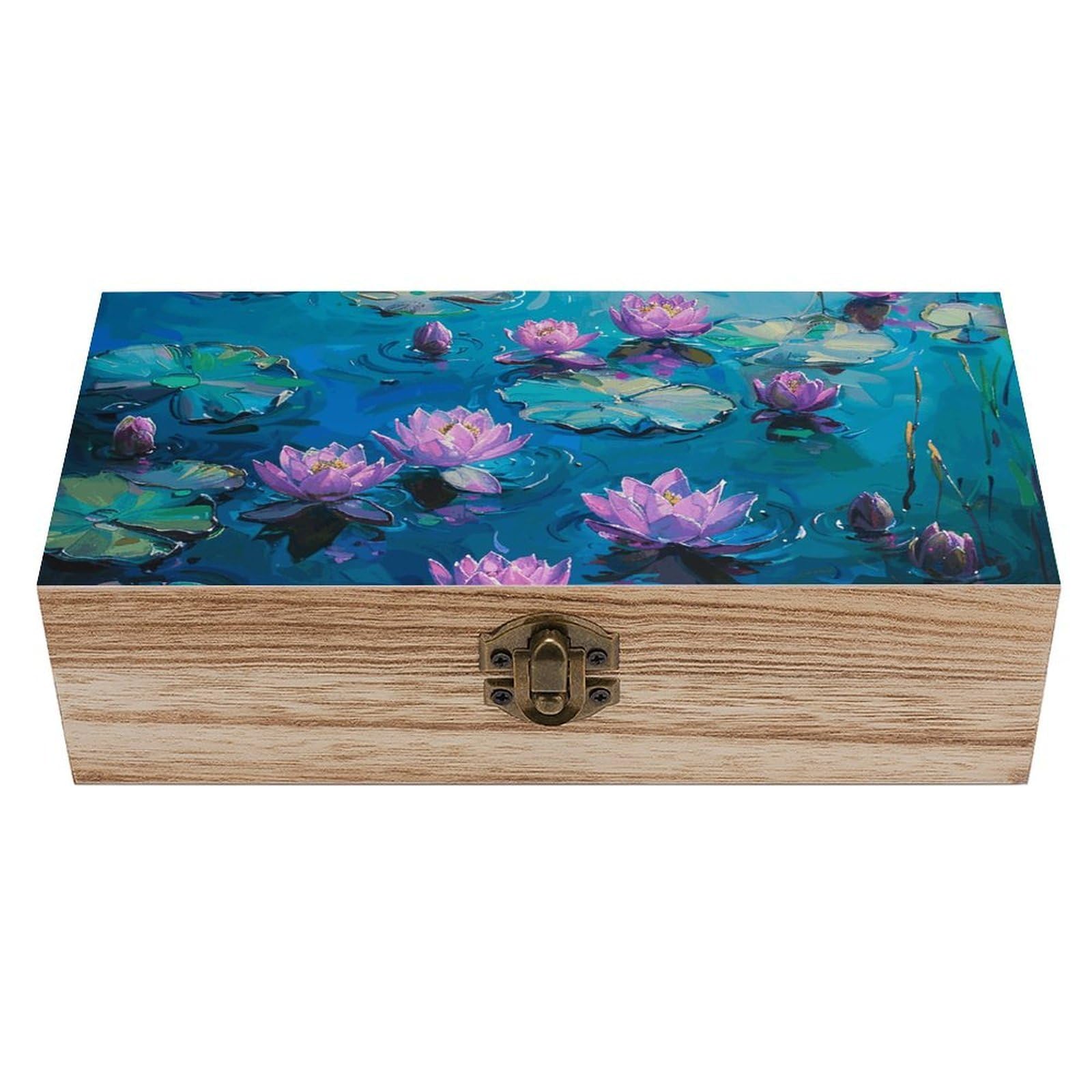 HLBSDM Vintage Wooden Storage Box Some Purple Flowers Keepsake Box for Jewelry Photos Letters Elegant Desktop Organizer for Home Office Decor