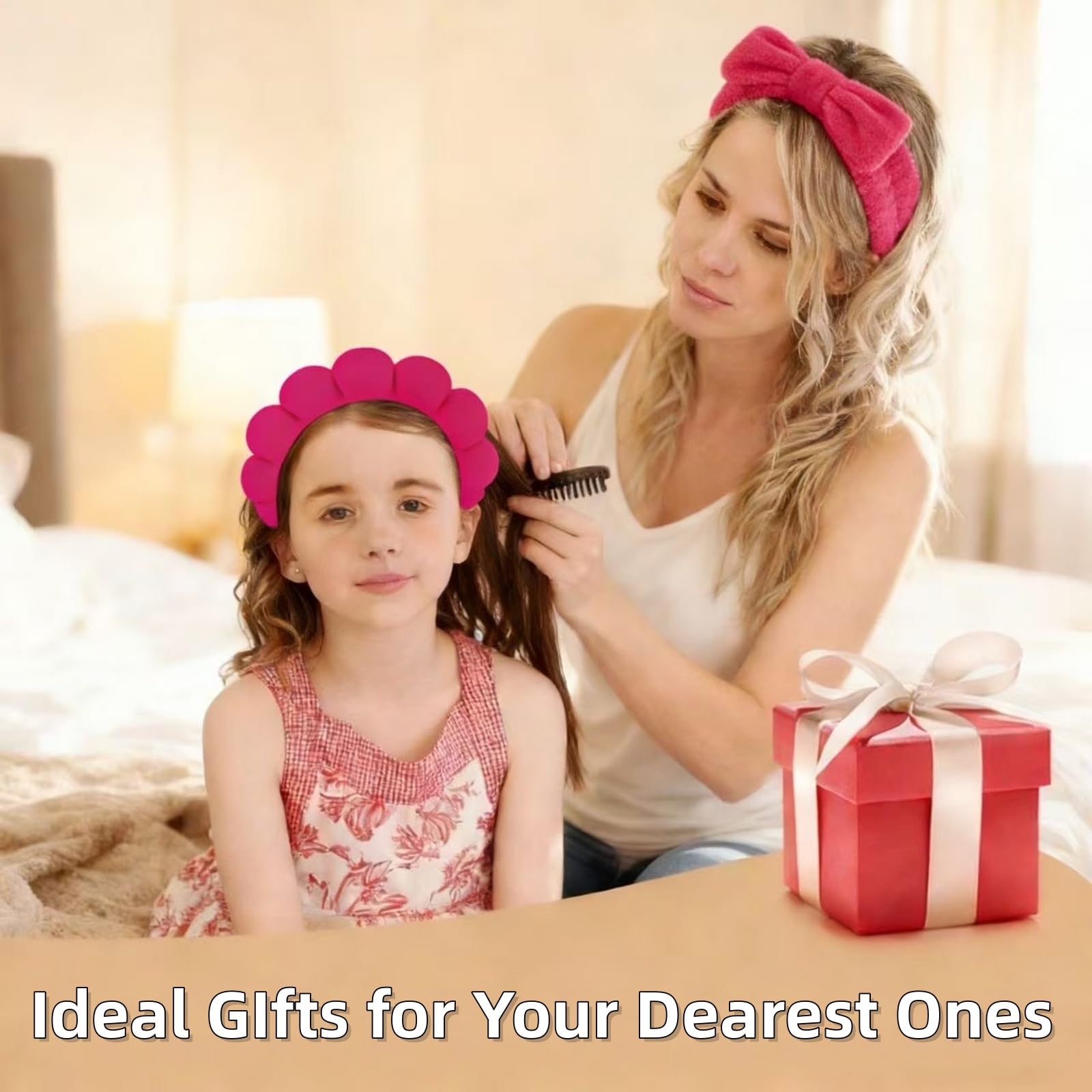 Juego de 7 piezas de spa, diadema facial y pulsera, accesorios para el cuidado de la piel, regalos de estilo universitario, accesorios para el cabello para mujeres y niñas (rosa intenso)