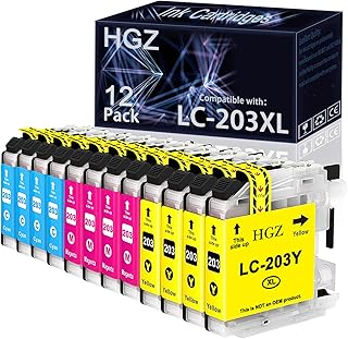 HGZ Compatible LC203XL LC201XL Ink Cartridges Replaccement for LC203 LC201 Worked for MFC-J460DW J480DW J485DW J680DW J880DW J885DW MFC-J4320 J4620DW (4 Cyan, 4 Magenta, 4 Yellow, 12 Pack)