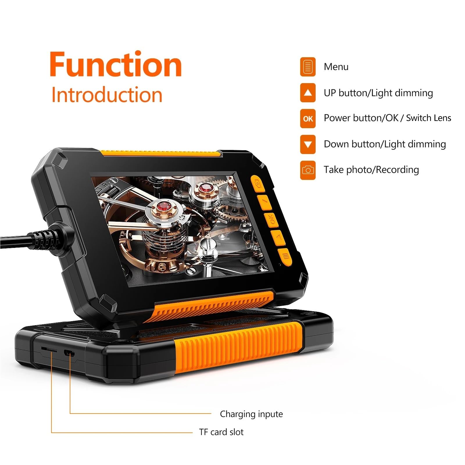 P40 Single Dual Lens Industrial Endoscope 4.3 "IPS 1080P Pipe Inspection Camera for Car Repair Support Photo Snap Video Record(5m,P40 8mm Dual lens)