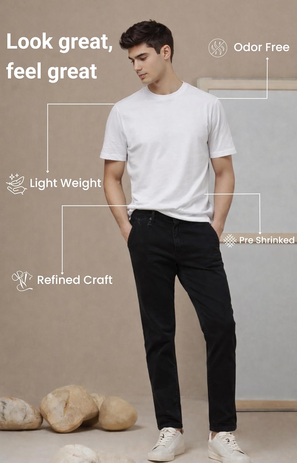 Men Crew Neck T-Shirt Premium Soft Cotton Slim Fit Tee 95% Cotton 5% Spandex Pre-Shrunk Plain Tee Classic Casual Undershirt