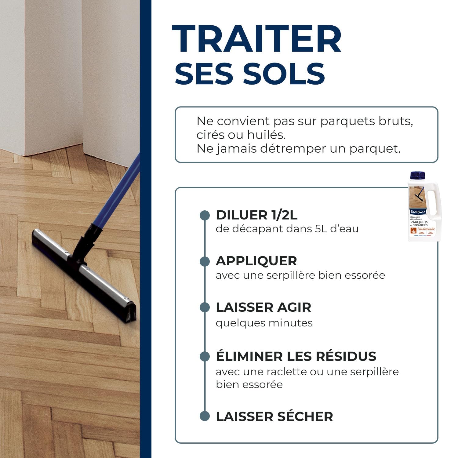 STARWAX Décapant Dégraissant Parquets Sols Stratifiés 1L 80m² Sans Rinçage