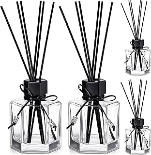 4 Set 120ml 4.06 Ounce Reed Diffuser Bottle Empty Glass Diffuser Bottles Jars with Caps and Black Rattan Stick Set Fragrance Accessories for DIY Replacement Rattan Aromatherapy (Black)