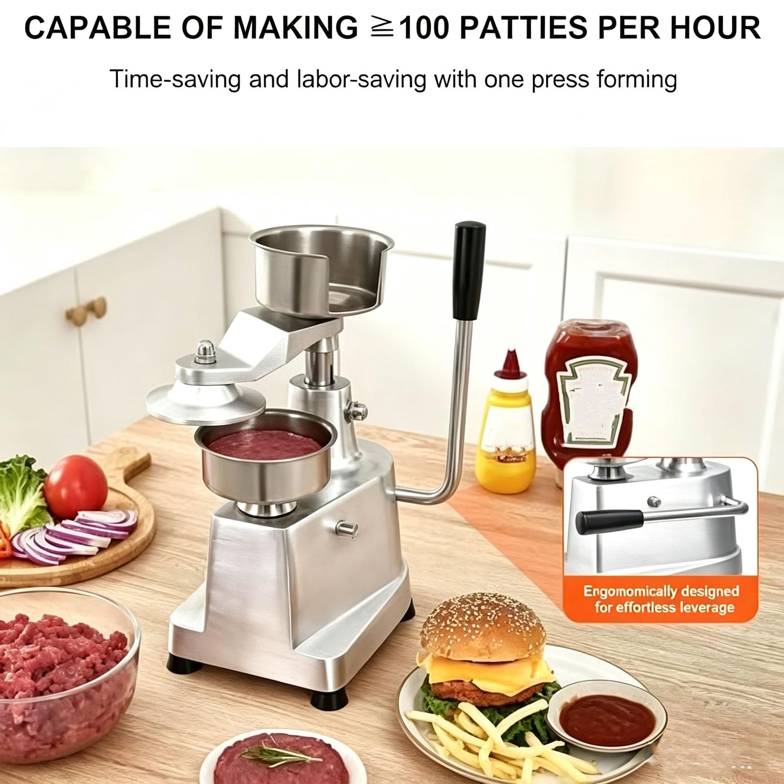 Prensa para Hamburguesas, Prensa Manual De Acero Inoxidable con Mango, Moldeado por Presión A-Time, Fácil De Limpiar, para El Hogar Y Restaurantes, para Hacer Hamburguesas De 5 Pulgadas.