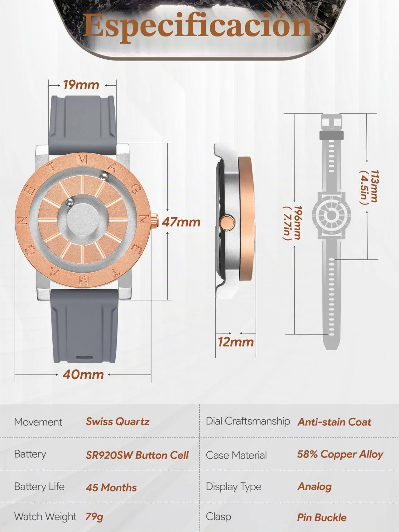 EUTOUR Reloj Hombre Relojes Magnetico Designer Cuarzo Sin Vidrio Rodamiento de Bolas Relojes de Pulsera para Hombres 40mm【2024 Nuevo】