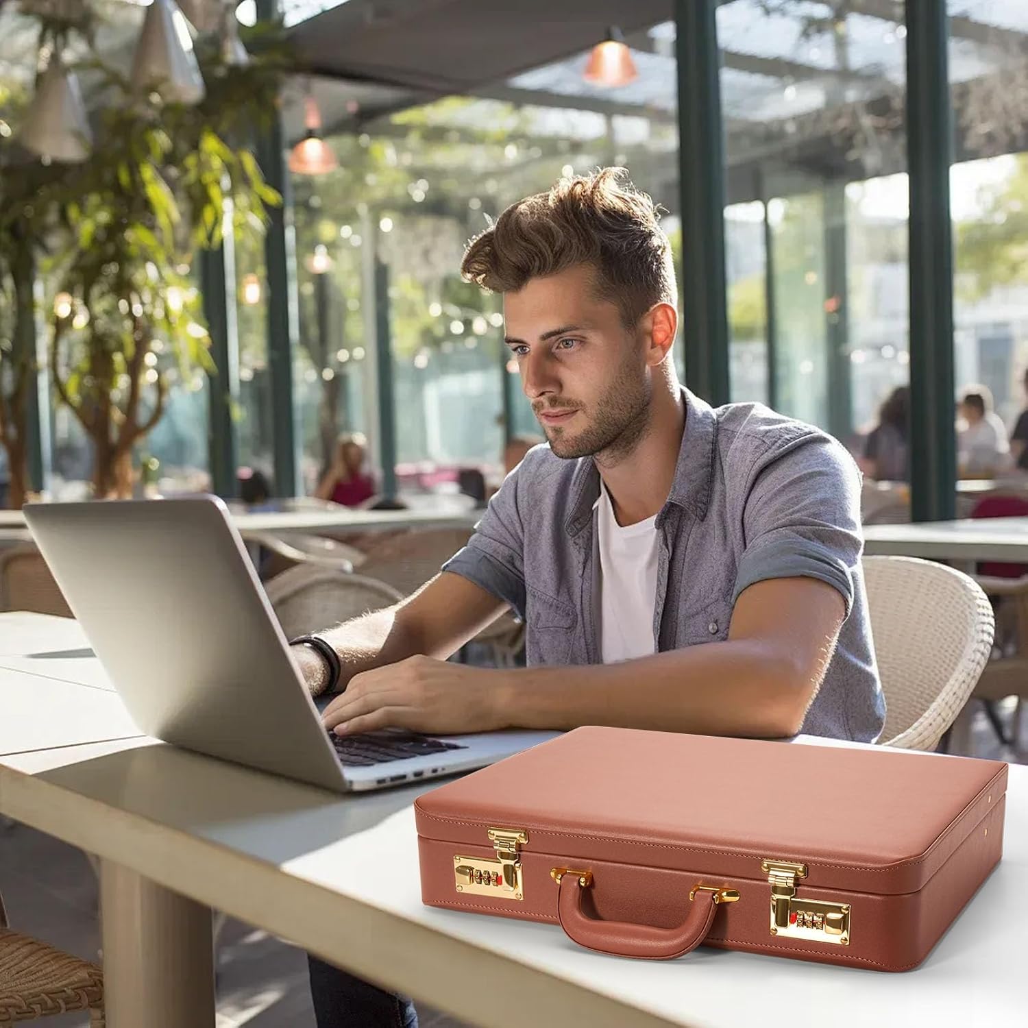 Briefcases for Men, Anti-Theft Dual Lock Briefcase with 16 Inch Laptop Compartment, Waterproof Faux Leather, Brief Cases Men with Multi File Organizer, Perfect for Office, Travel (Brown) - Image 3