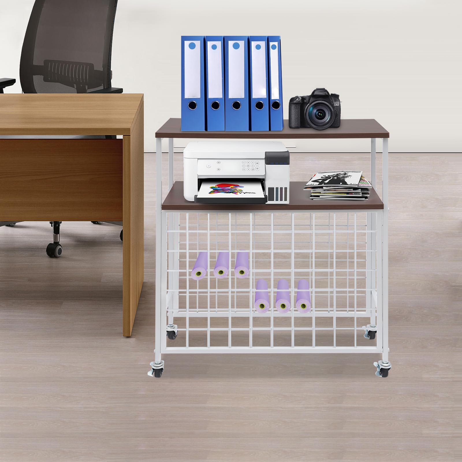 Porte-rouleaux de papier en vinyle - Chariot de rangement avec 70 supports pour rouleaux de vinyle - Organisateur de bricolage et rangement pour salle de bricolage - Blanc