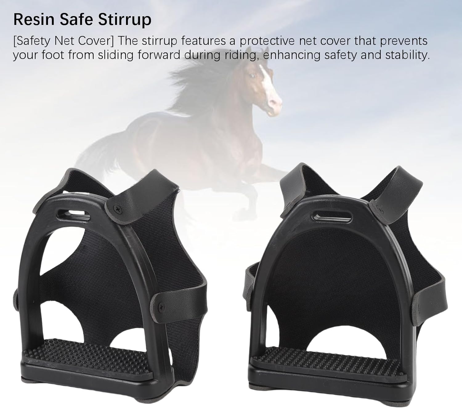 Tyenaza 2Pcs Horse Riding Stirrup, Non Slip Reinforced Structure Equestrian Equipment Safety Stirrup with Net Cover