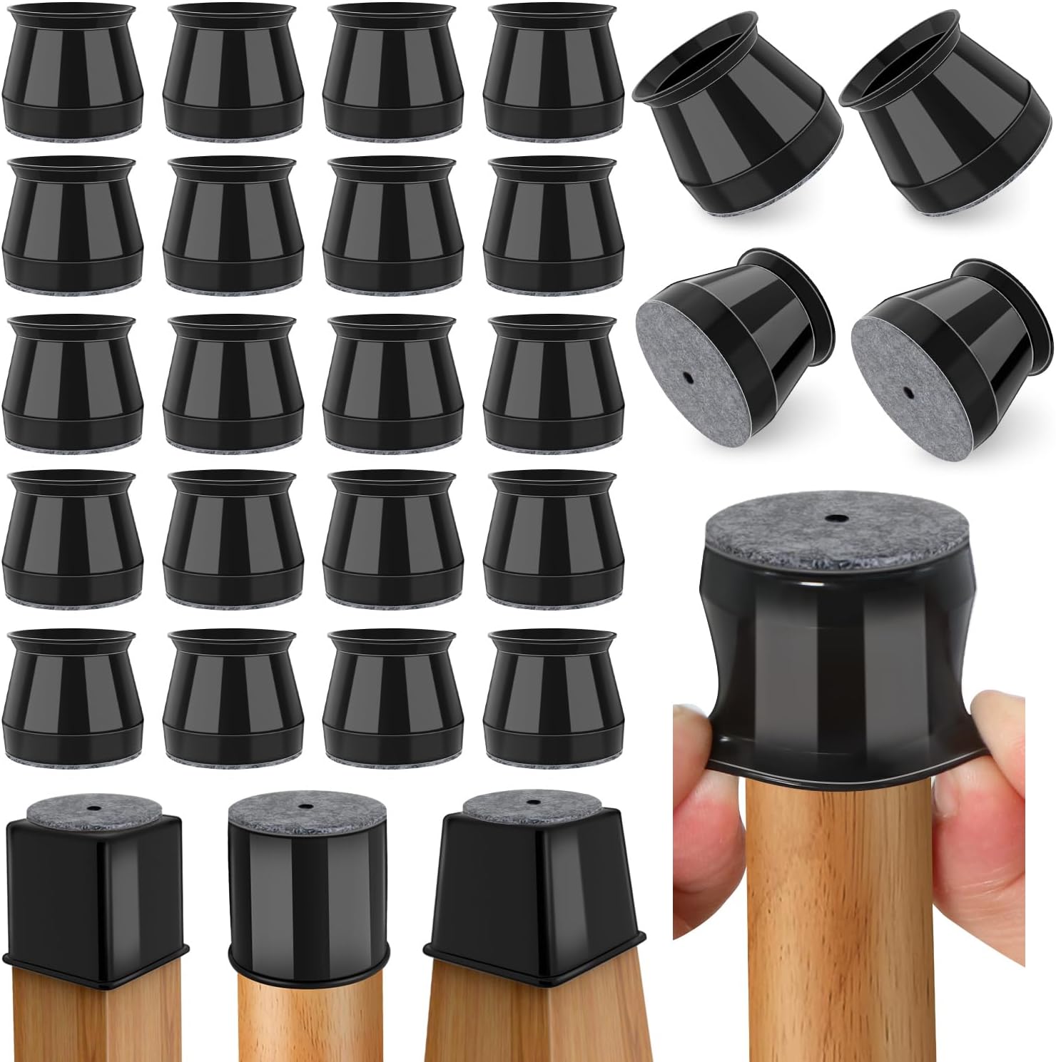 Ansible 24 Pcs Chair Leg Floor Protectors Square, Silicone Felt Furniture Leg Pads Caps Covers for Hardwood Floors (Fit:1-1/16" to 1-5/8")