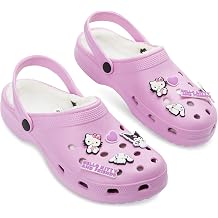 Hello Kitty Clogs Womens Teens Winter Fleece Lining & Removable Charms - Warm Slip On Garden Shoes with Strap