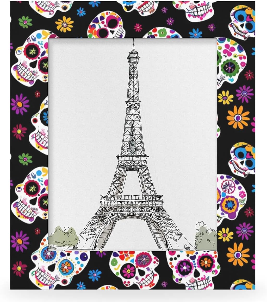 Colorful Mexican Sugar Skull 8x10 Picture Frame, Display Photos 7.5x9.5 without Mat, Elegant Picture Frames Collage Wall Home Gallery Decor
