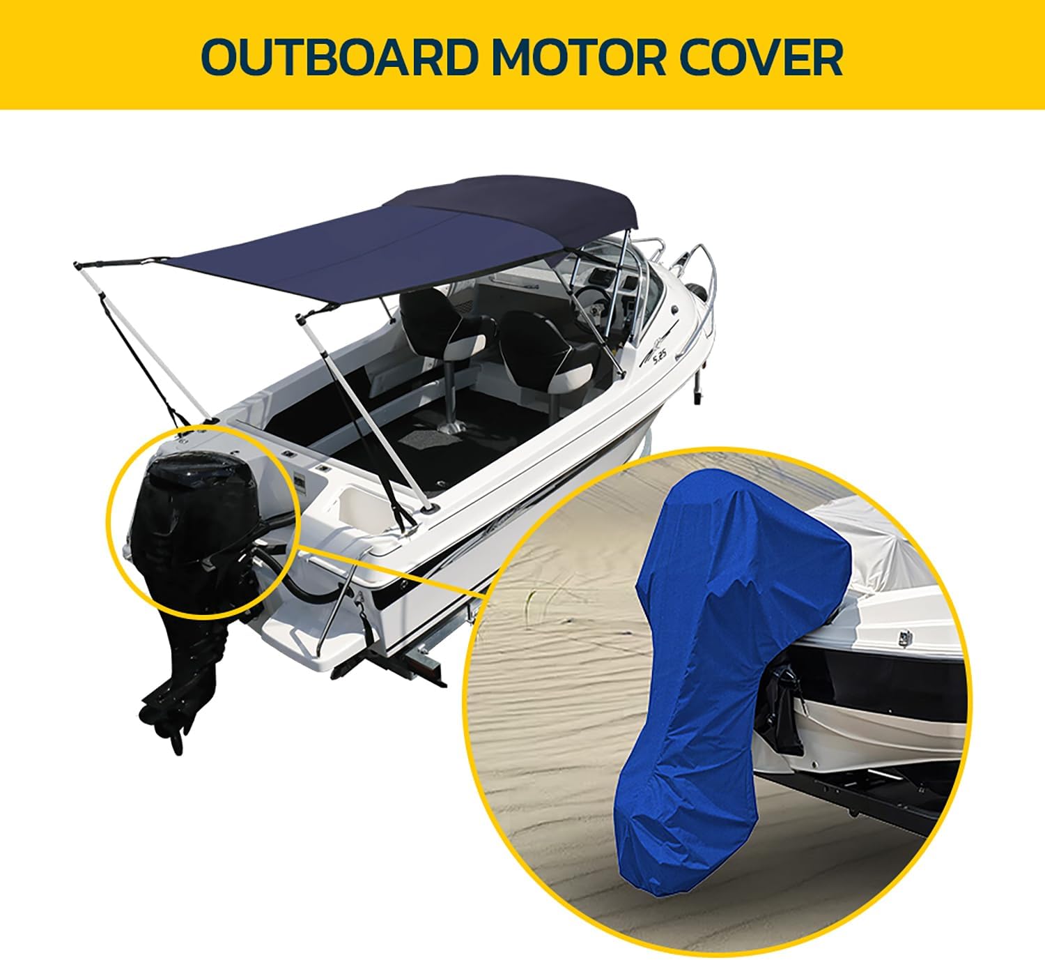 Seal Skin Covers Outboard Motor Cover with Zipper, Waterproof, UV-Proof, Trailerable Full Size Boat Engine Cover for Motor, Fade Resistant, Blue Color, Fits 20-30HP