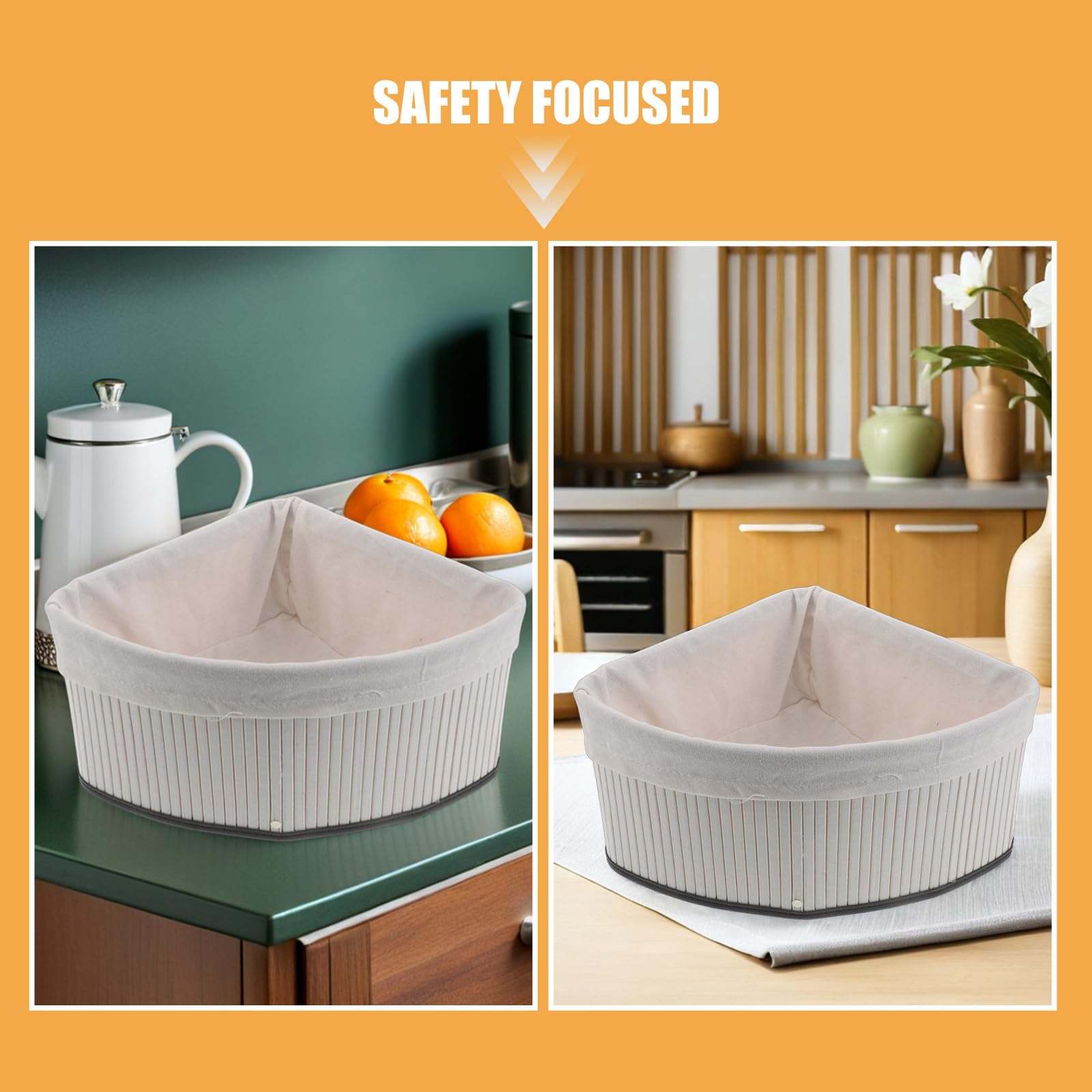Cesta Organizadora de Bambú en Forma de Abanico Triangular para Armarios con Diseño Tejido y Forro, Maximiza Espacio en Esquinas para Cocina y Dormitorio