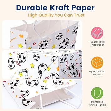 VGOODALL Soccer Goodie Bags with Handles, 16 Pack 5.5 X 2.8 X 8 inch