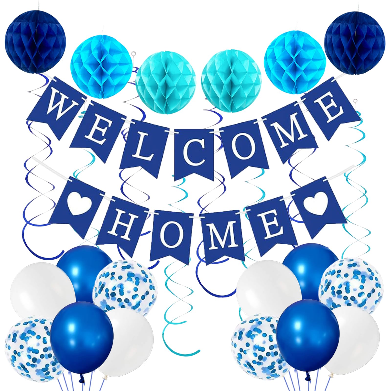 bng-bng Welcome Home Decorations Pack,Blue Welcome Home Banners Honeycombs Swirls Decoration Set,for Welcome Back Home Party Decorations Blue
