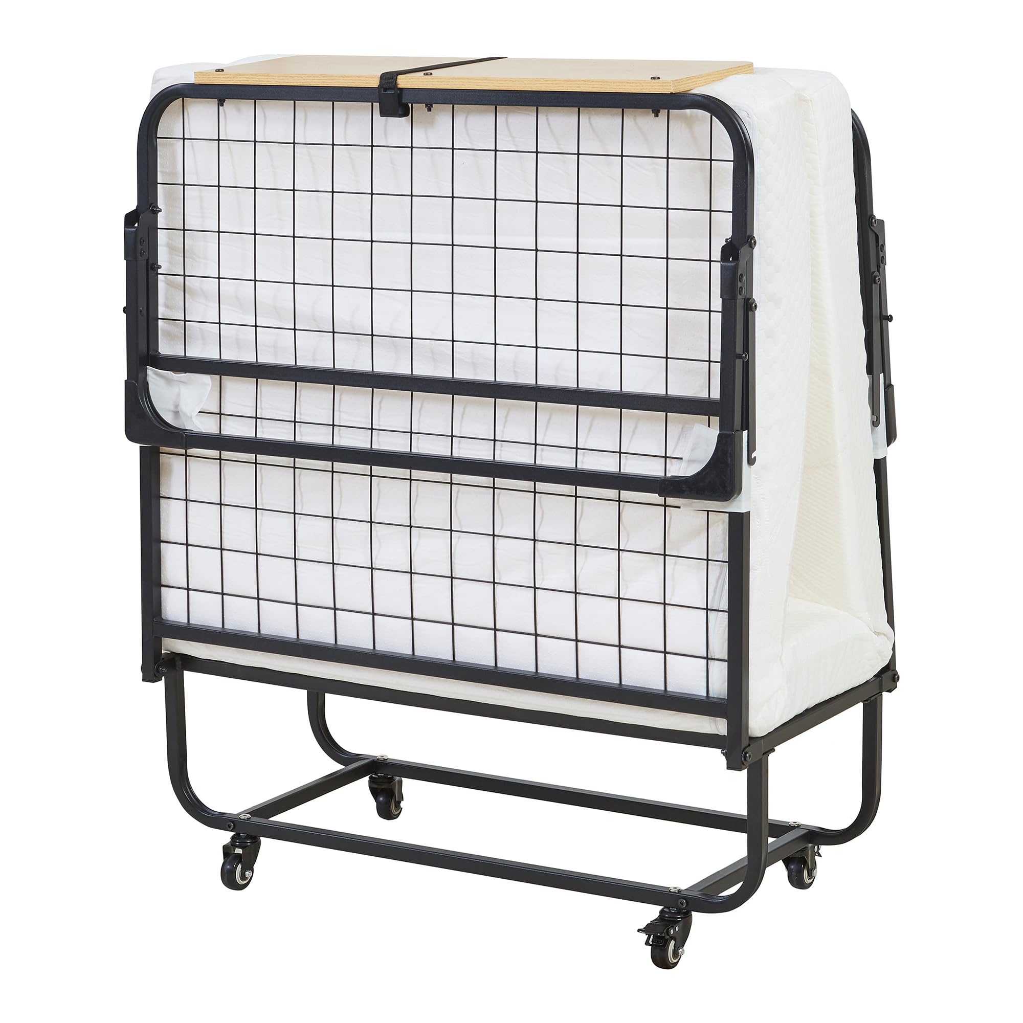 [en.casa] Klappbett 90x200 cm Erwachsene Lustendi mit Matratze Gästebett klappbar mit Kopfteil Metallbett mit Rollen Schwarz/Eicheoptik
