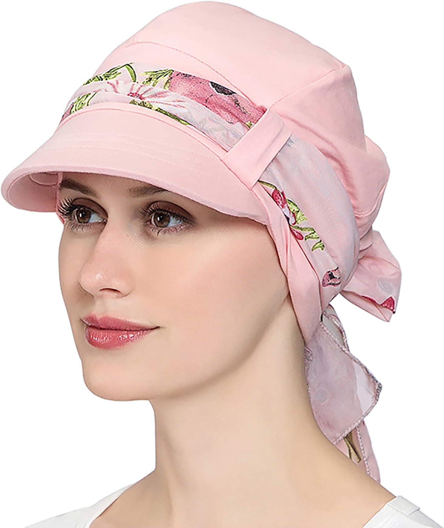 Chemo Hats for Women Bamboo Cotton Lined Newsboy Caps with Scarf Double Loop Headwear for Cancer Hair Loss