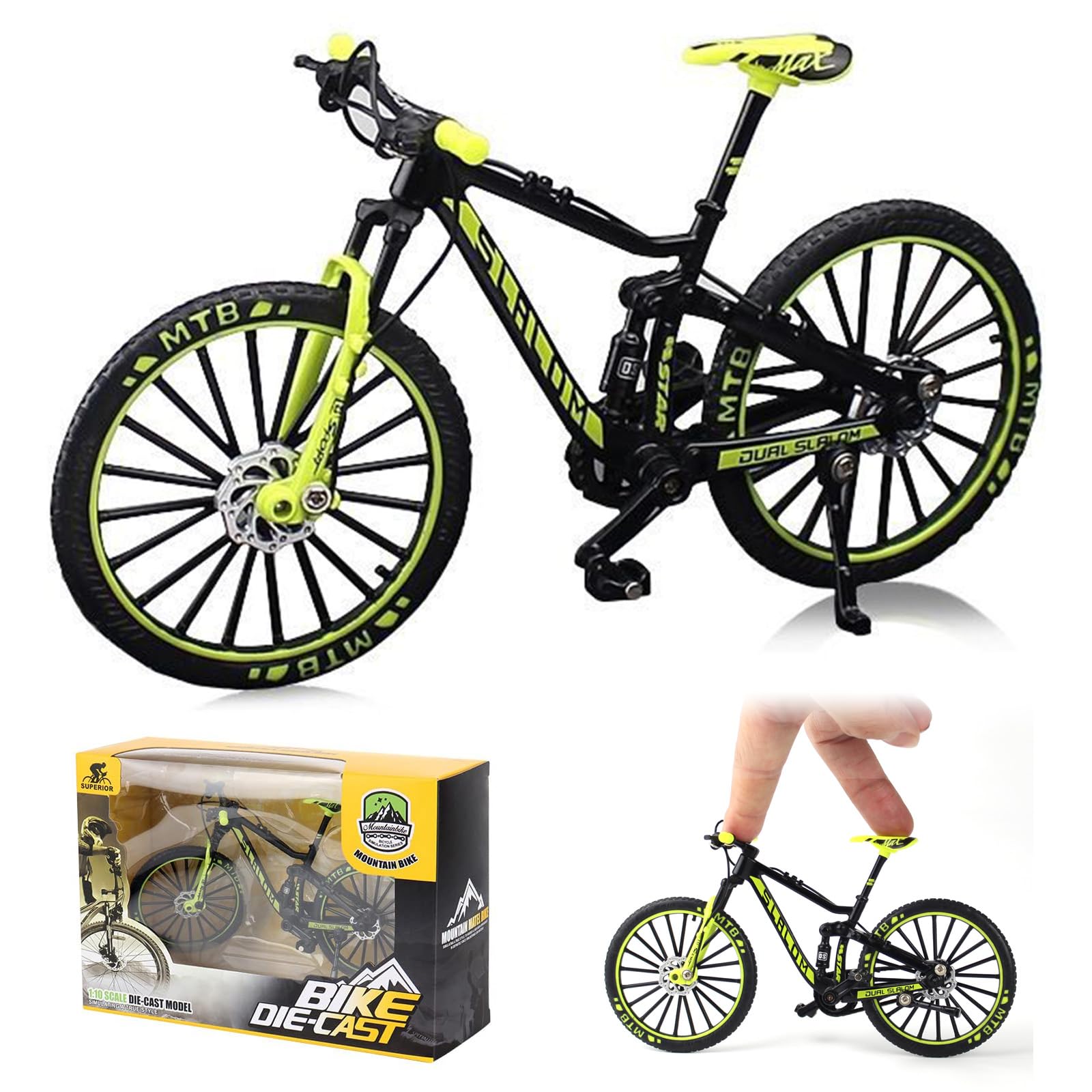 Puniama Mini Finger Bike 1:10 – Diecast Mountain Bicycle Model, Foldable Zinc Alloy Finger Bikes Toy, Miniature Bike Ornament for Kids & Collectors, Desk Decoration, Birthday