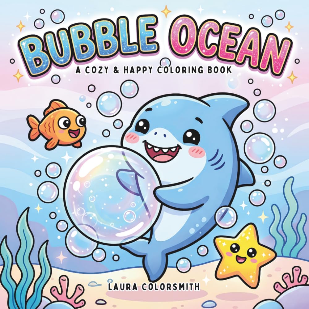 Bubble Ocean - A Cozy & Happy Coloring Book: A Cute Coloring Book of Sea Creatures, Bubble Scenes, and Simple Underwater Worlds (Coloring book: Marine life)