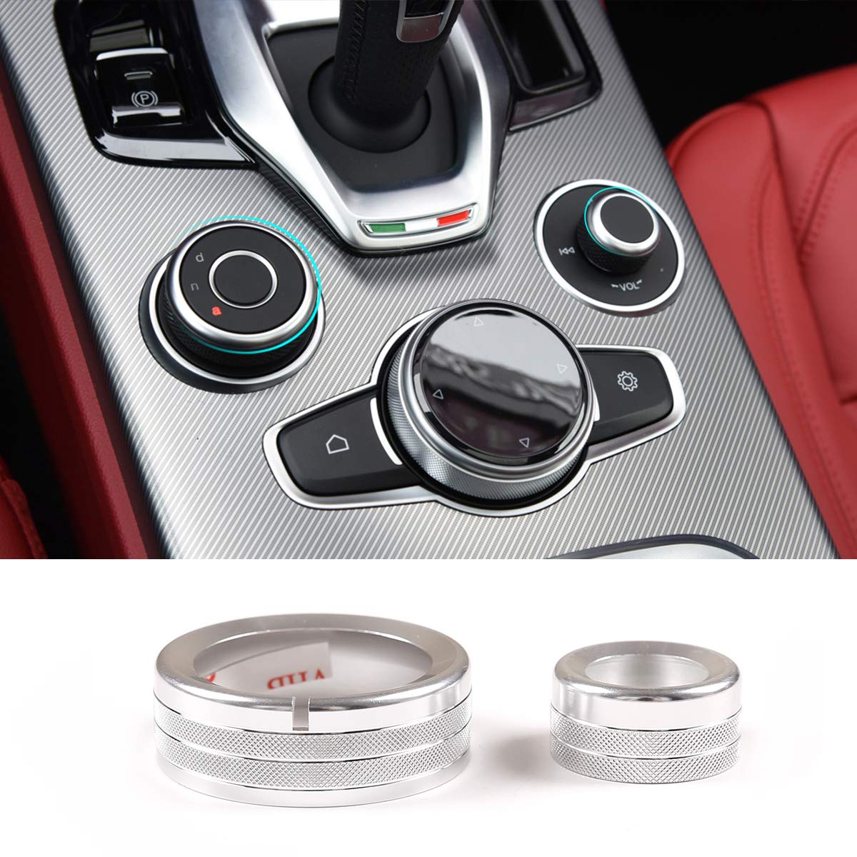 Llkuang Silver Console Multimedia Knob Cover For Alfa Romeo Giulia Stelvio 2017-2019
